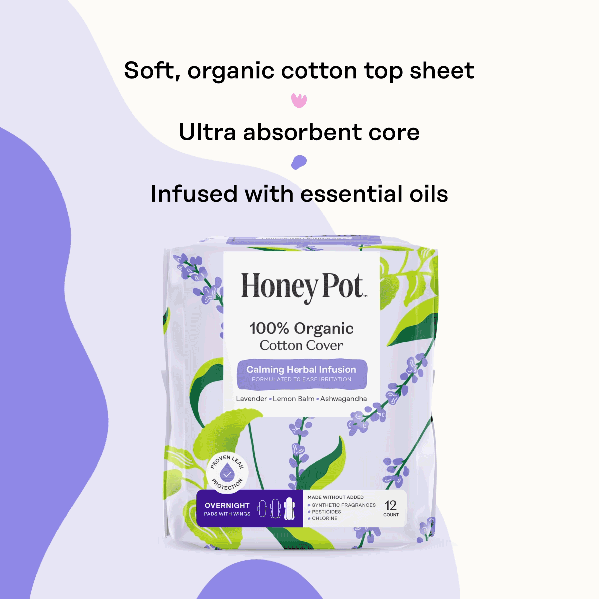 Organic Cotton Cover Calming Herbal Infusion Overnight Pads With Wings - Image 12