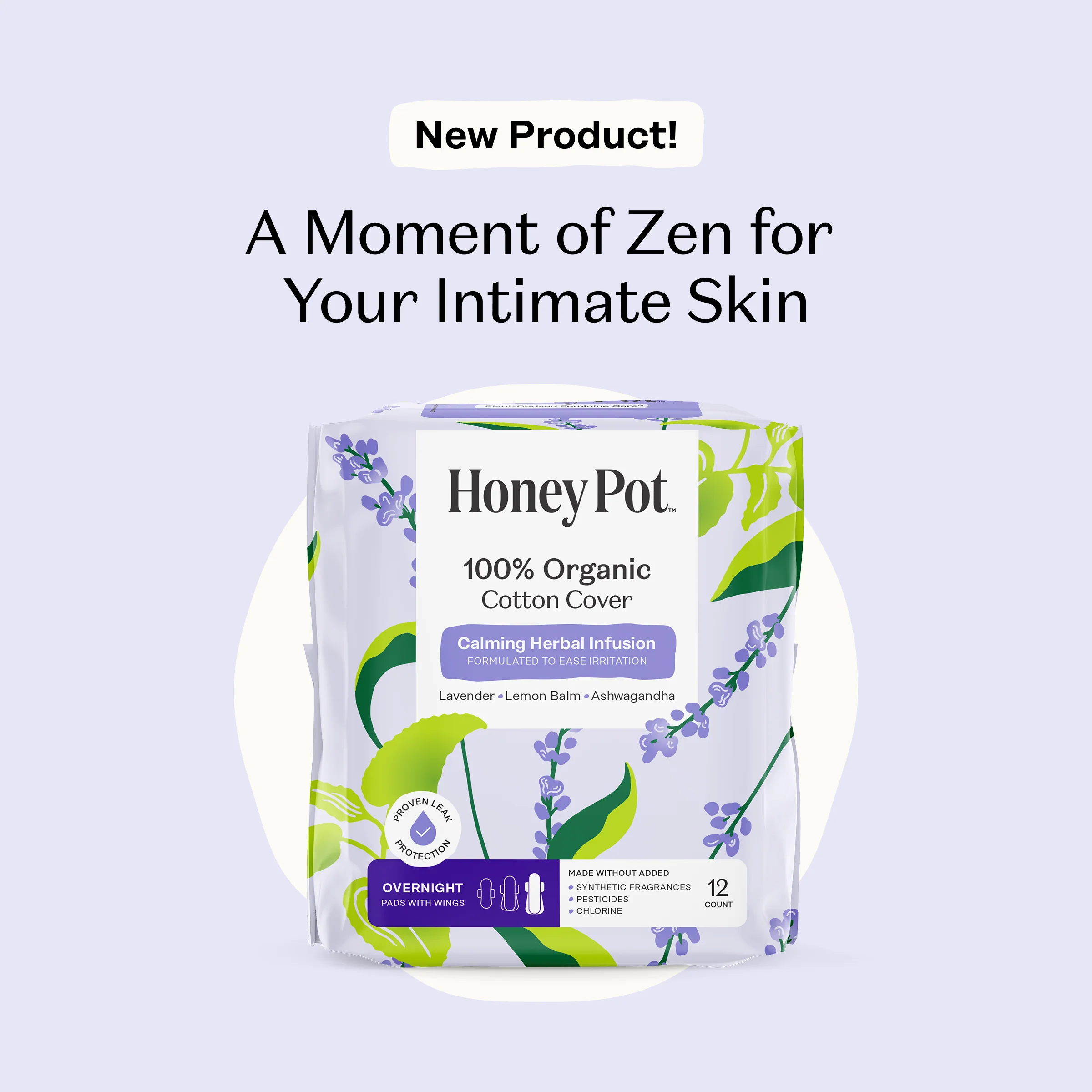 Organic Cotton Cover Calming Herbal Infusion Overnight Pads With Wings - Image 2