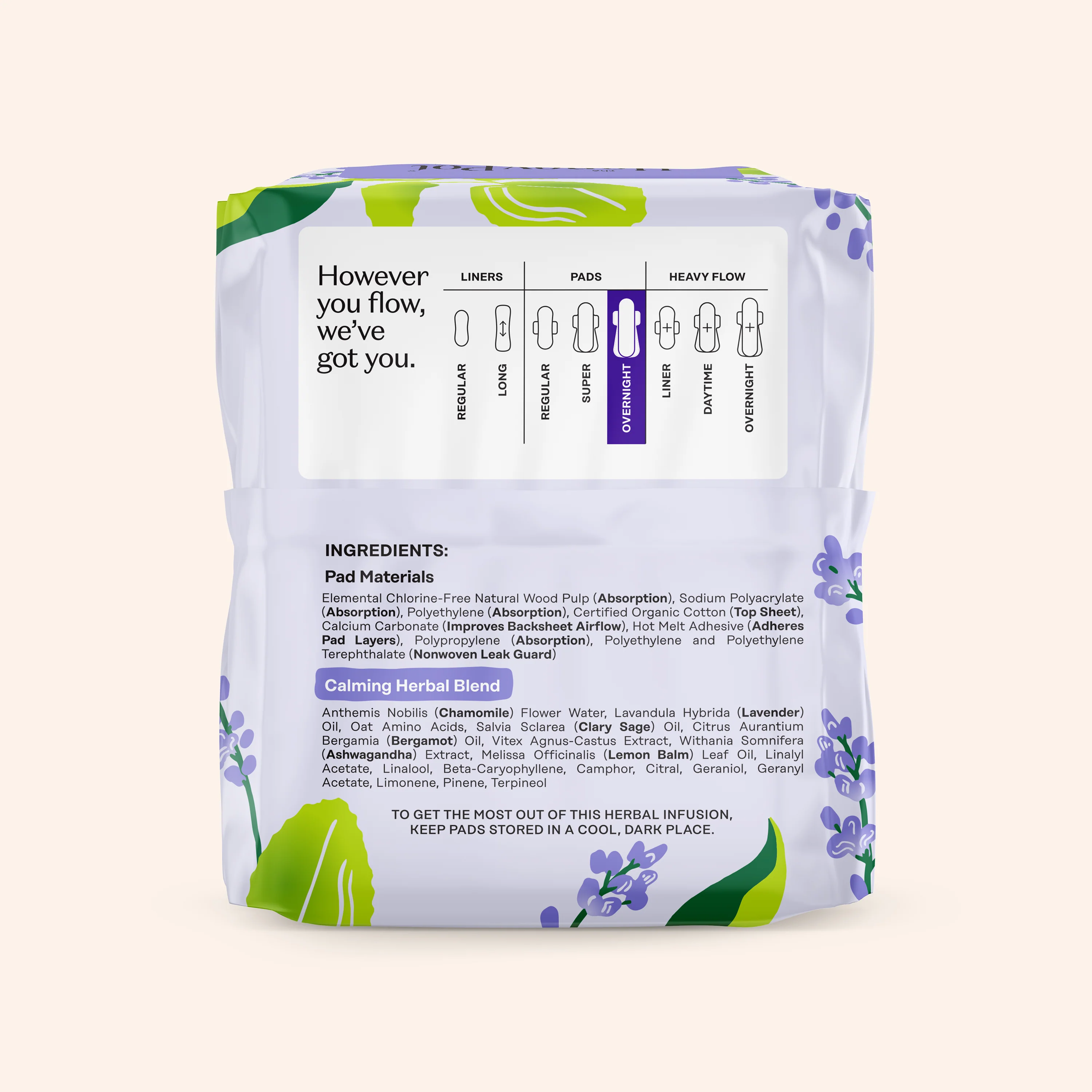 Organic Cotton Cover Calming Herbal Infusion Overnight Pads With Wings - Image 7