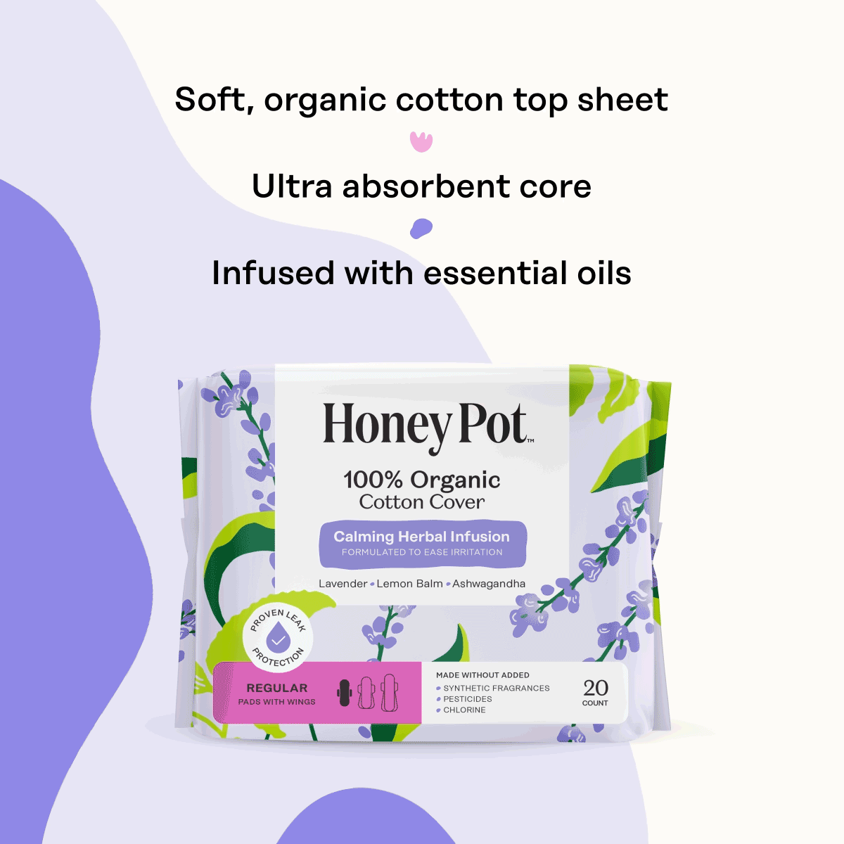 Organic Cotton Cover Calming Herbal Infusion Regular Pads With Wings - Image 12