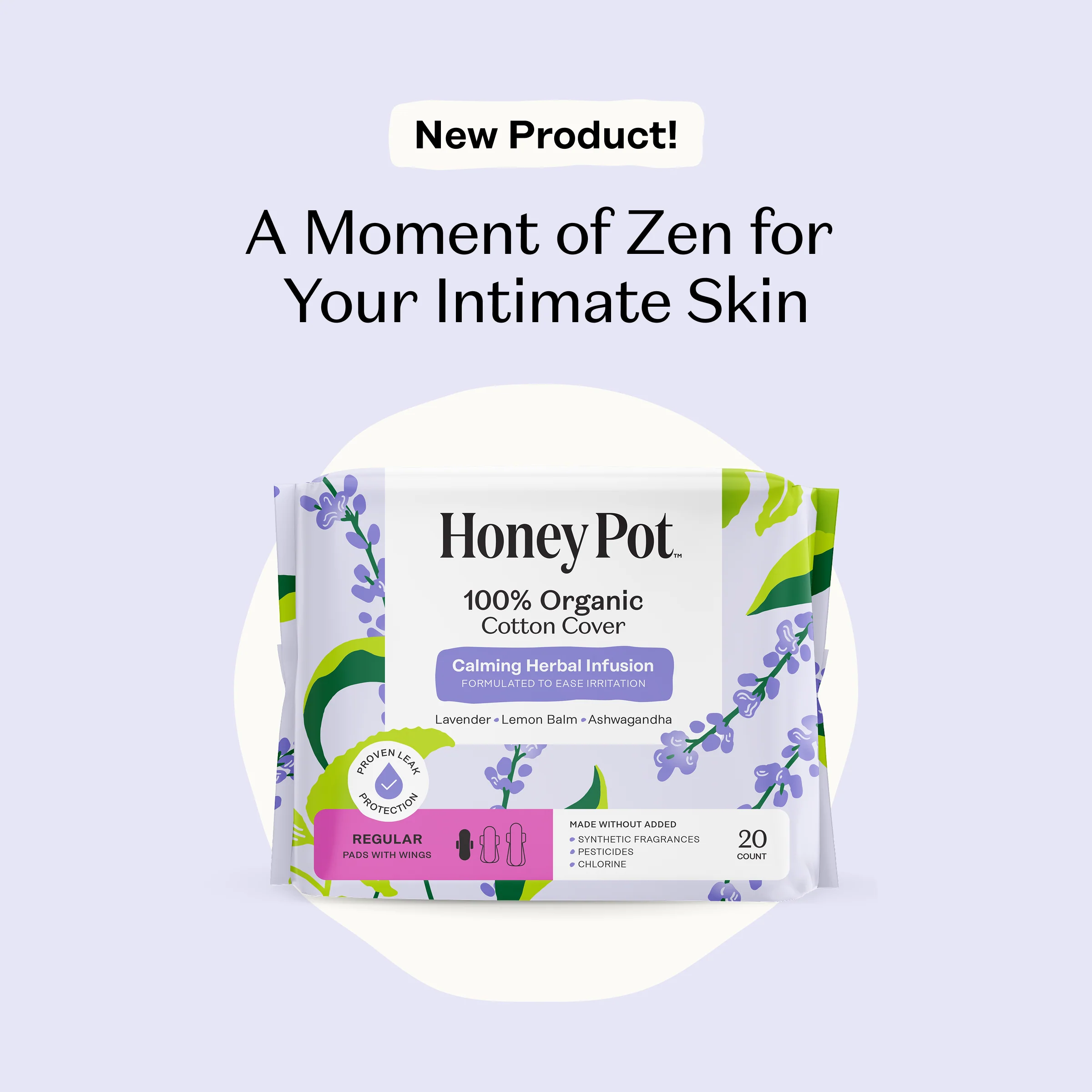 Organic Cotton Cover Calming Herbal Infusion Regular Pads With Wings - Image 2