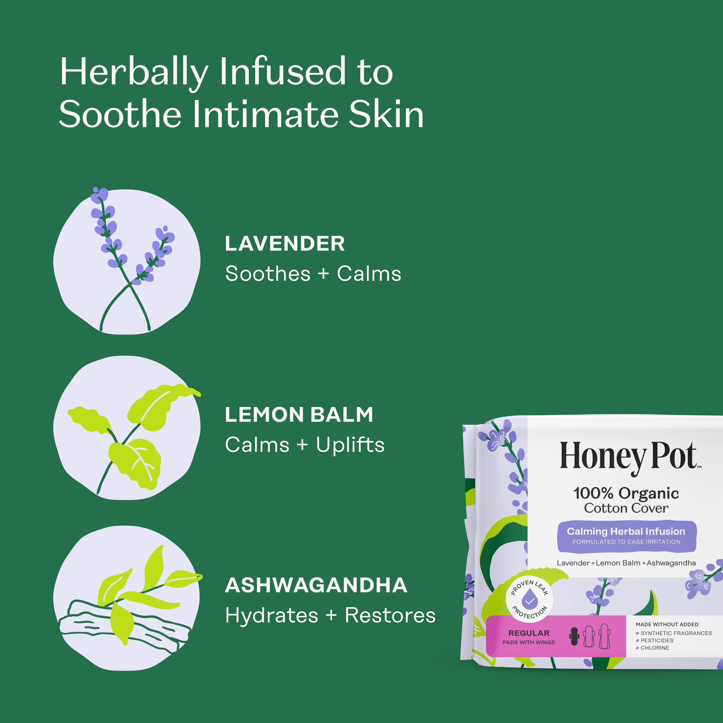 Organic Cotton Cover Calming Herbal Infusion Regular Pads With Wings - Image 3