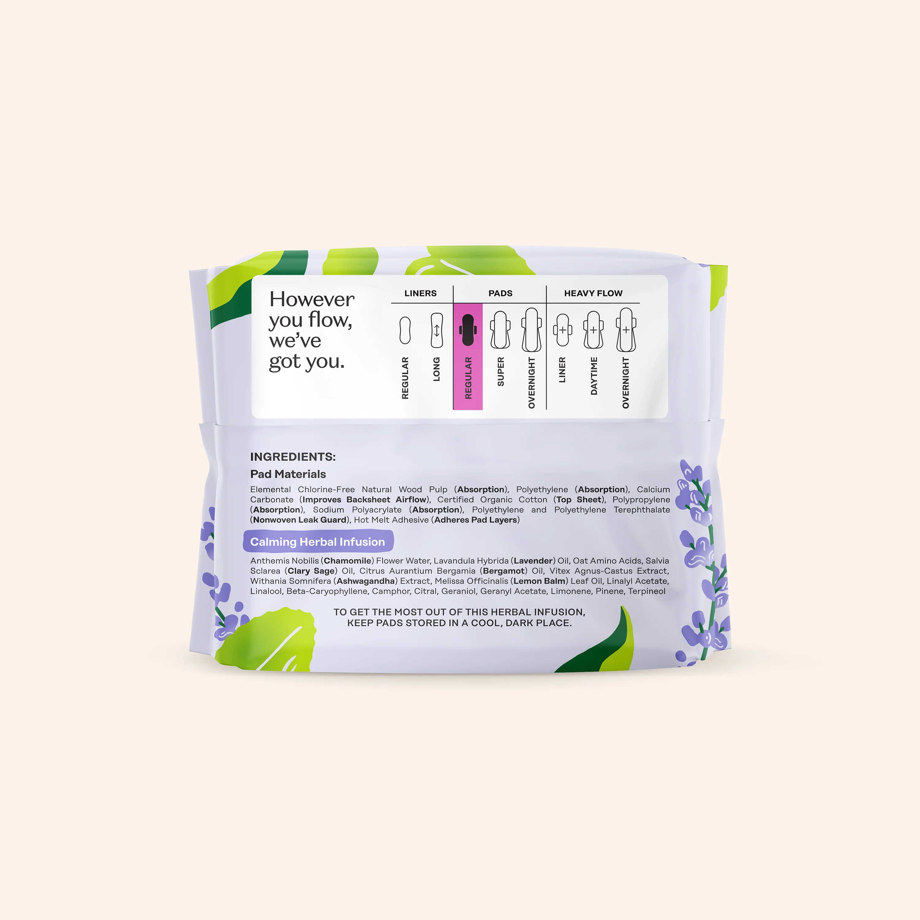 Organic Cotton Cover Calming Herbal Infusion Regular Pads With Wings - Image 7