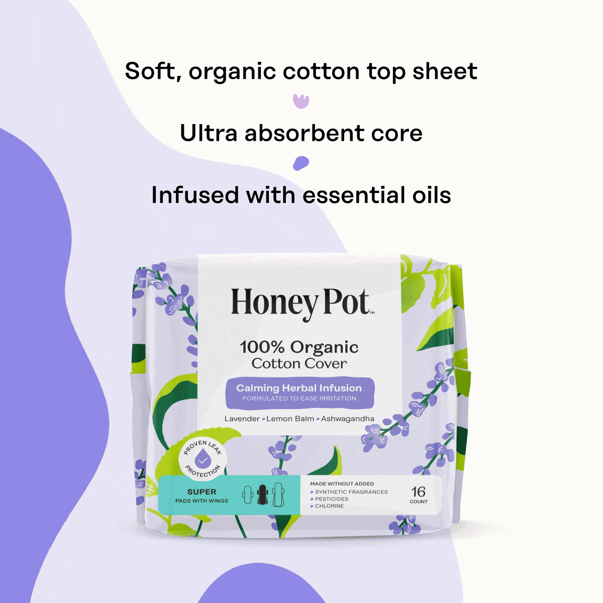 Organic Cotton Cover Calming Herbal Infusion Super Pads With Wings - Image 12
