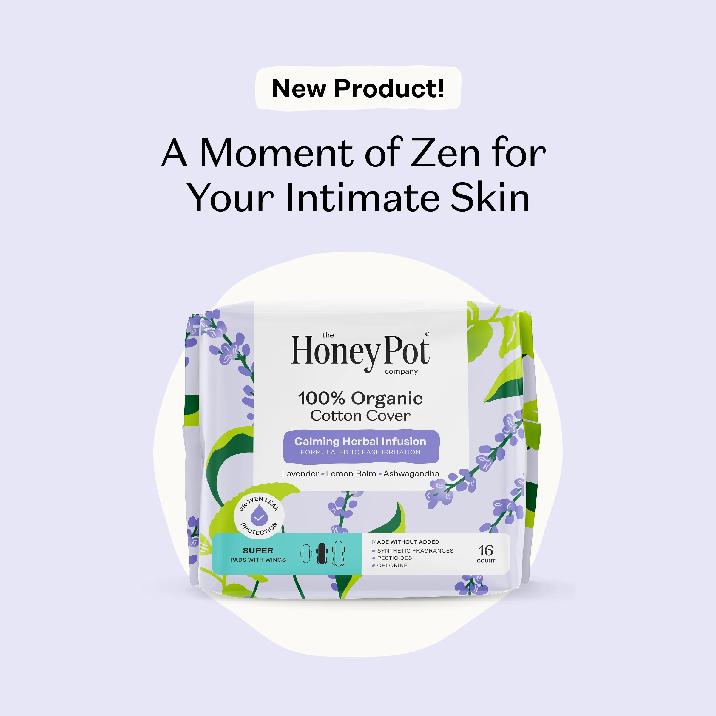 Organic Cotton Cover Calming Herbal Infusion Super Pads With Wings - Image 2