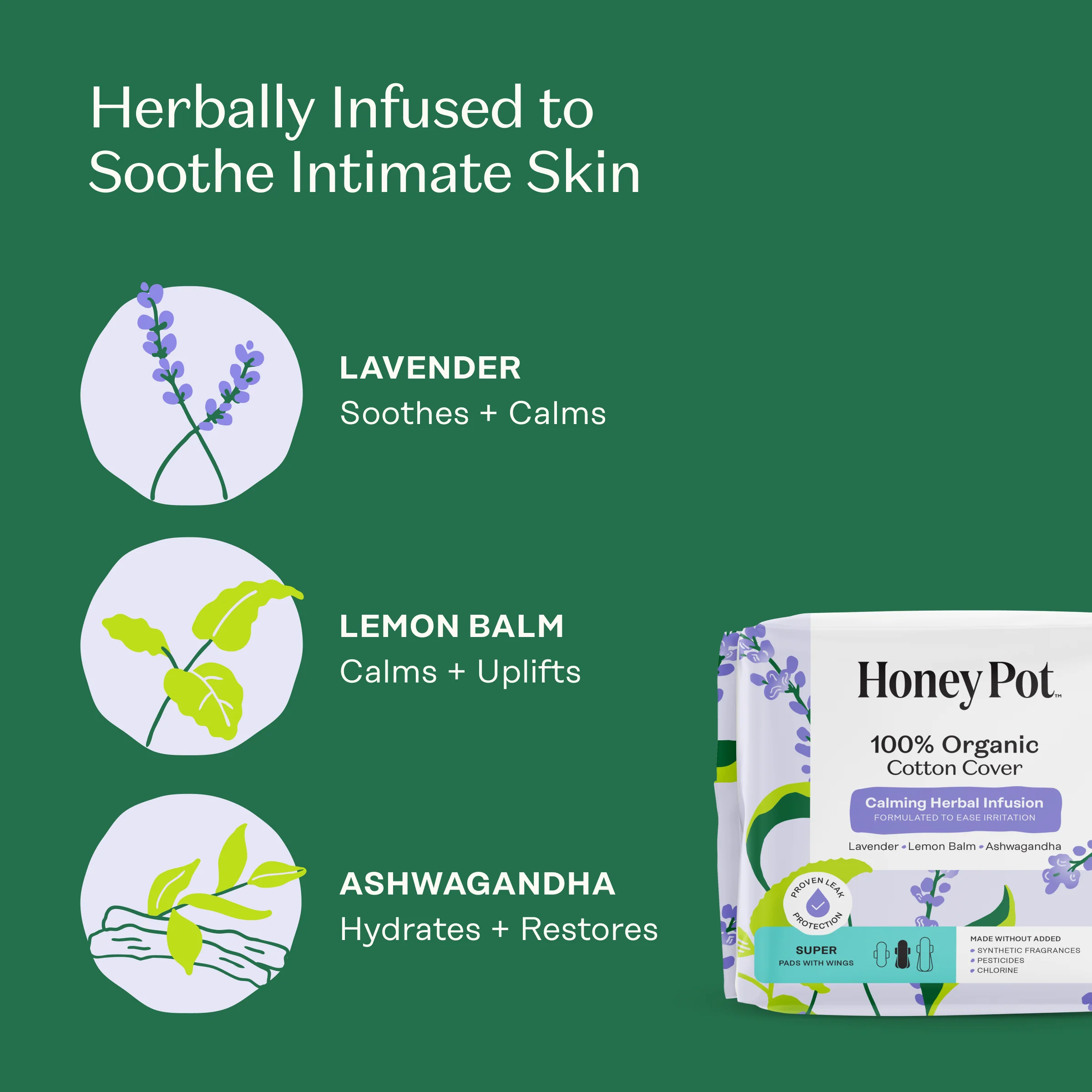 Organic Cotton Cover Calming Herbal Infusion Super Pads With Wings - Image 3