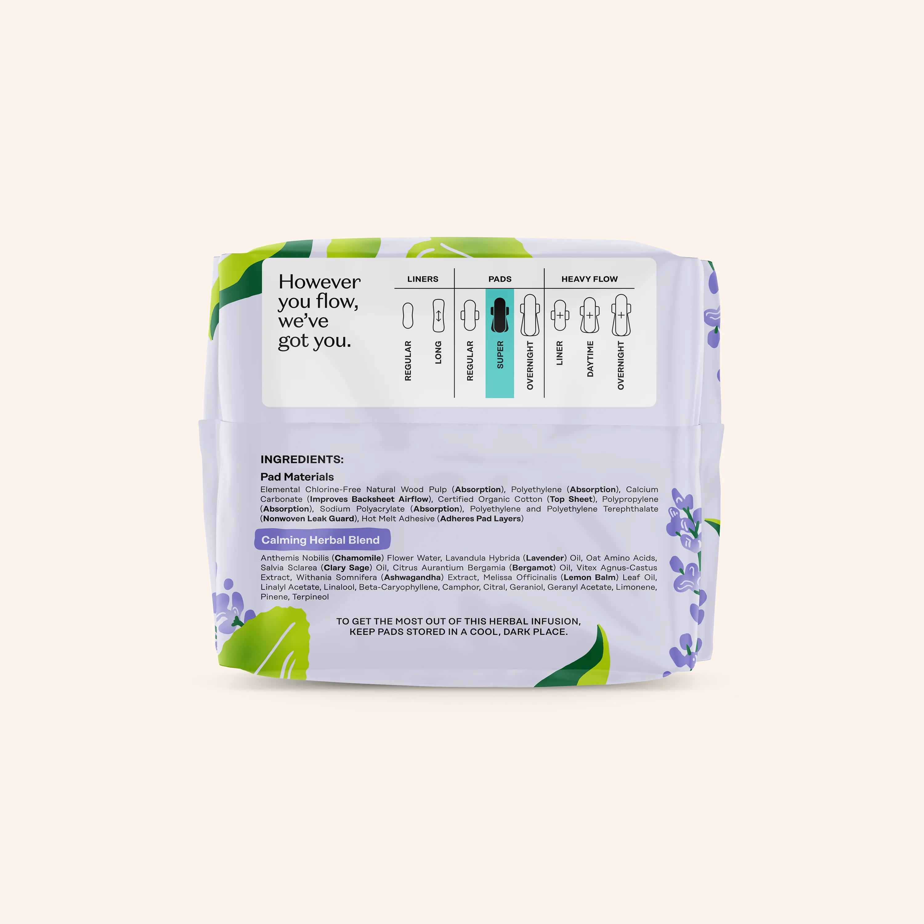 Organic Cotton Cover Calming Herbal Infusion Super Pads With Wings - Image 7