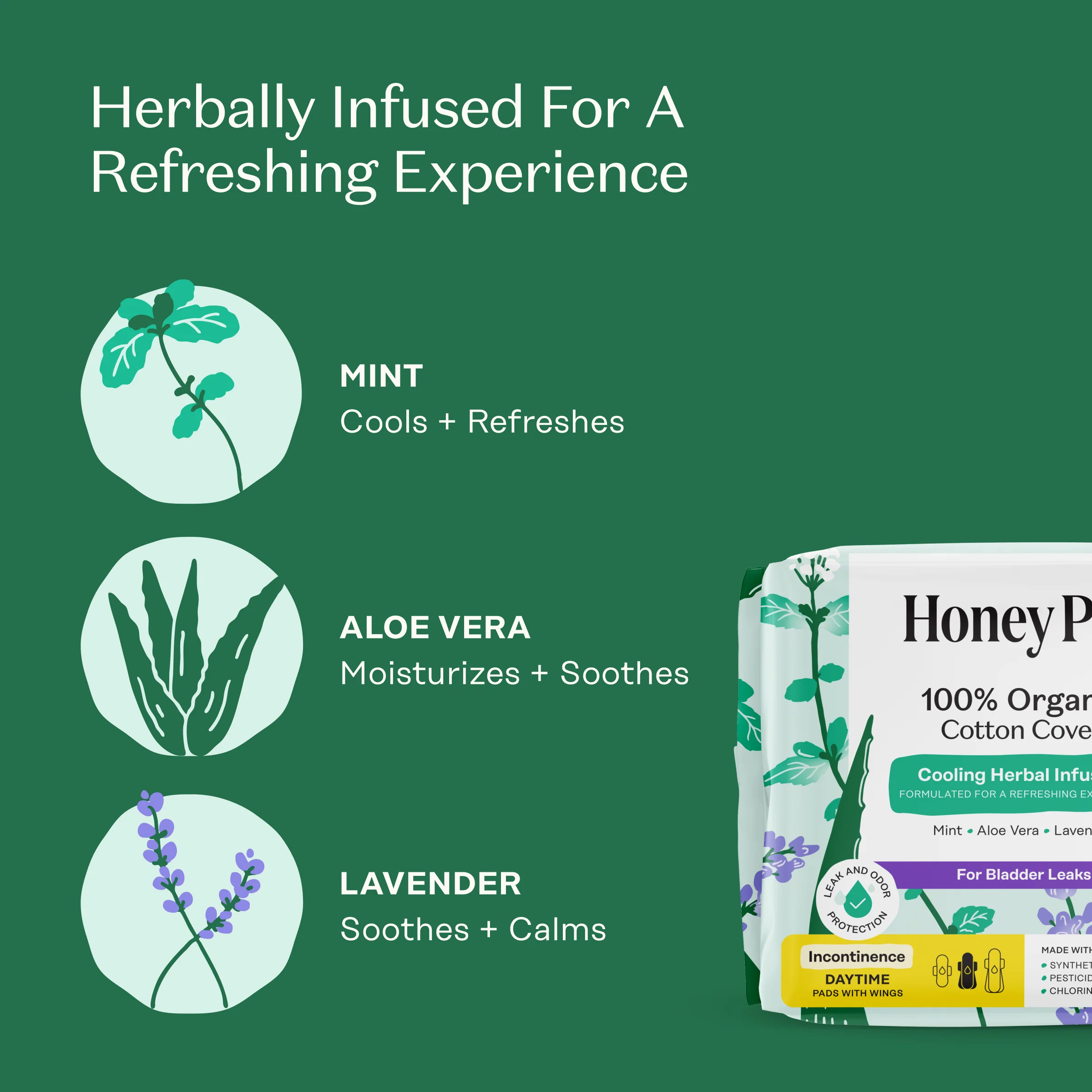 Incontinence Cooling Herbal Infusion 100% Organic Cotton Cover Daytime Pads - Image 3