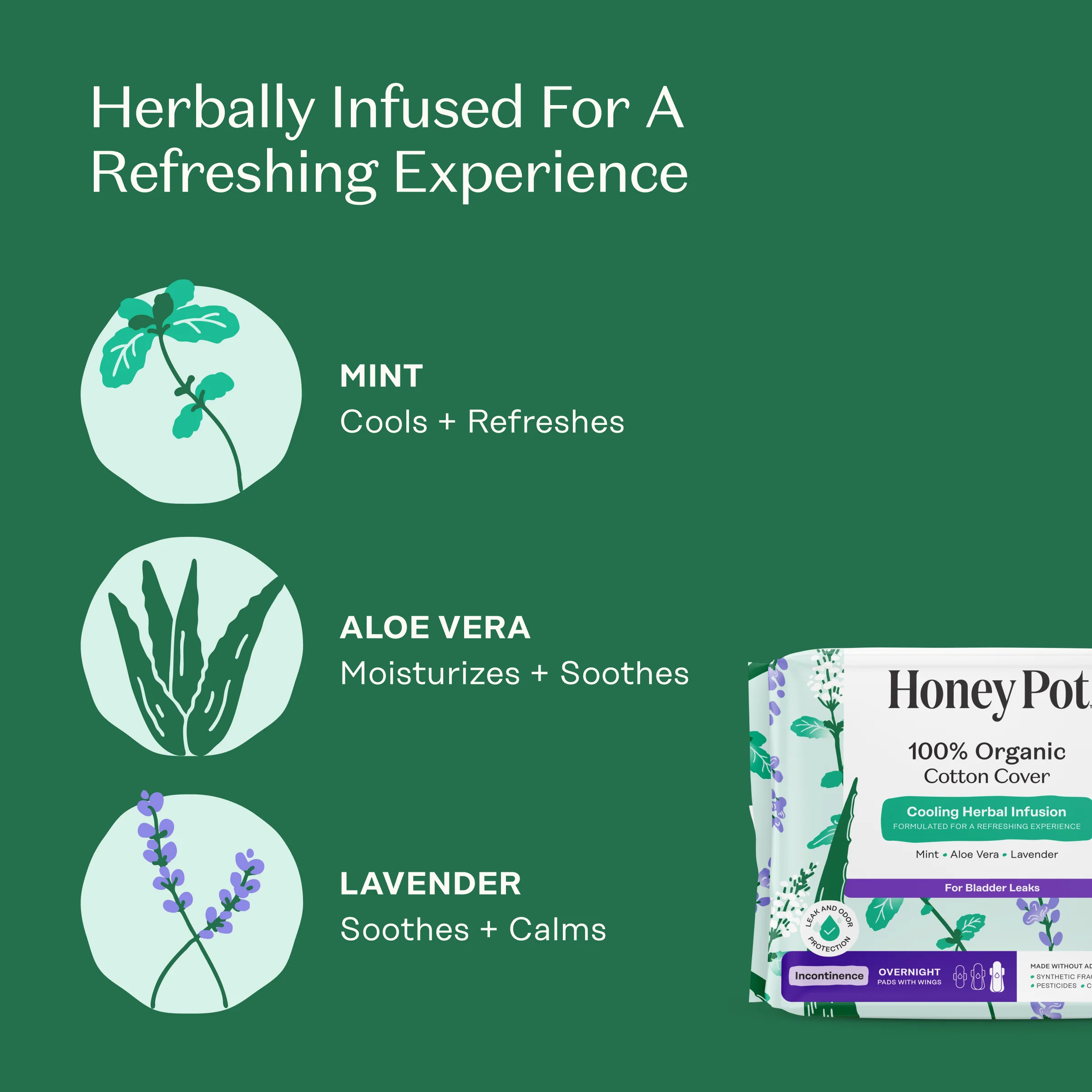 Incontinence Cooling Herbal Infusion 100% Organic Cotton Cover Nighttime Pads - Image 3