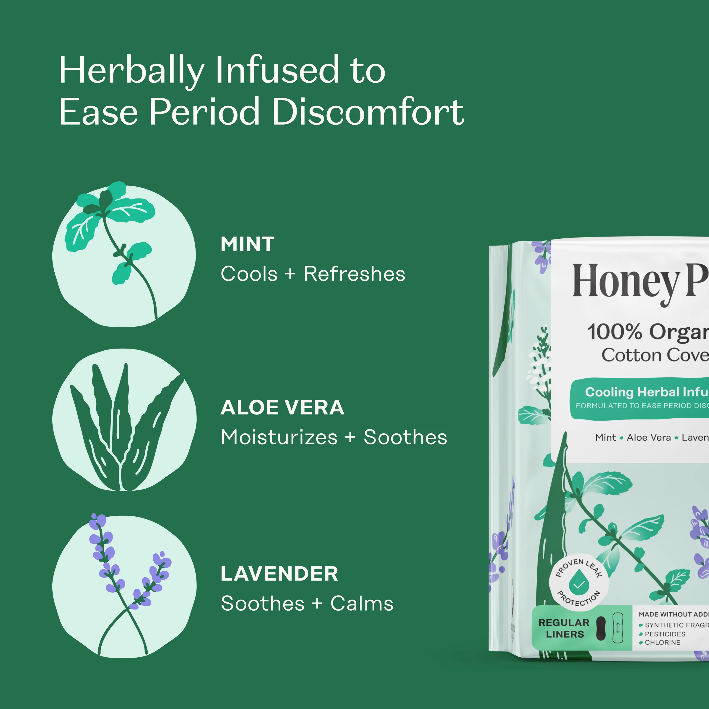 Organic Cotton Cooling Herbal Infusion Regular Liners — Medium Pack - Image 3