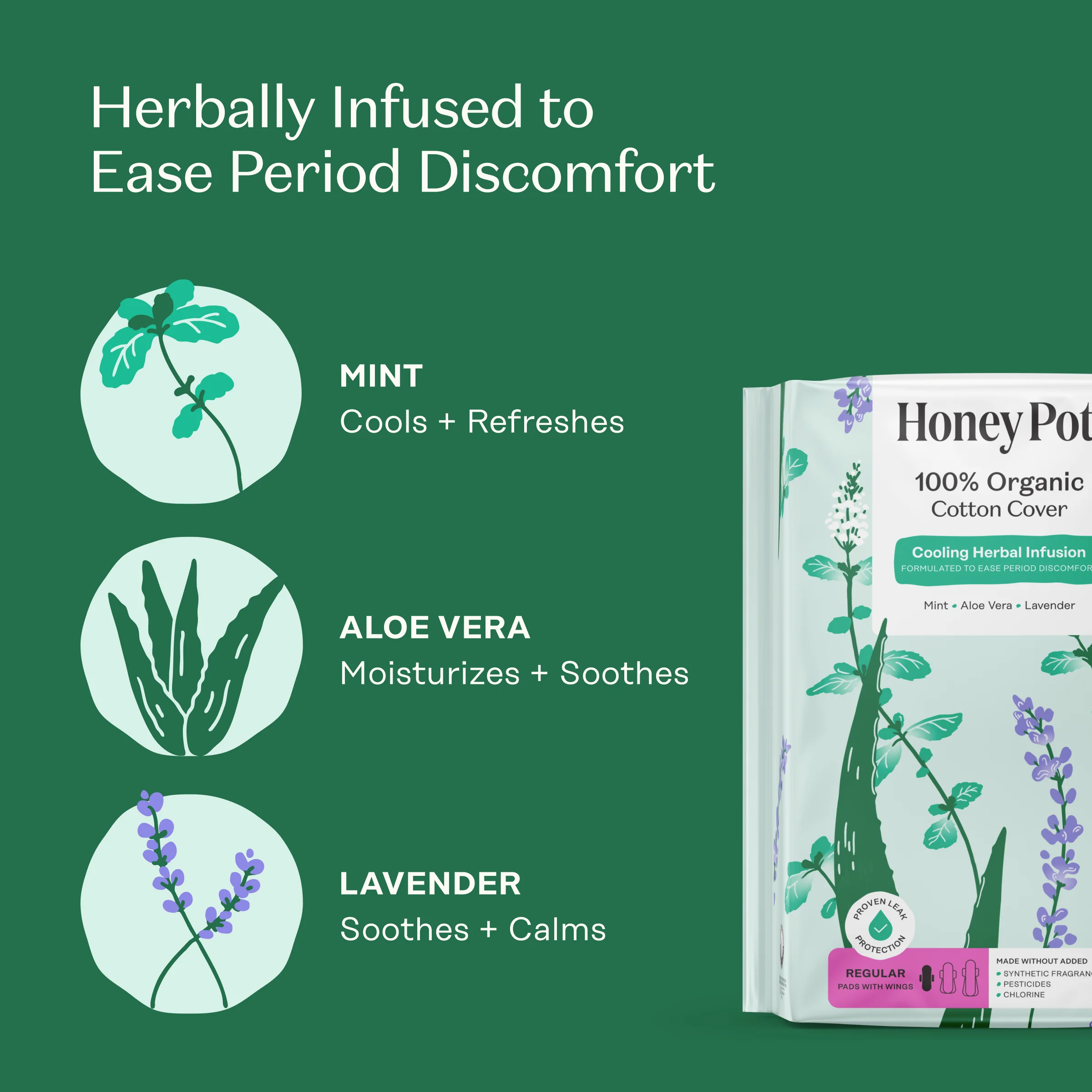 Organic Cotton Cooling Herbal Infusion Regular Pads — Medium Pack - Image 3