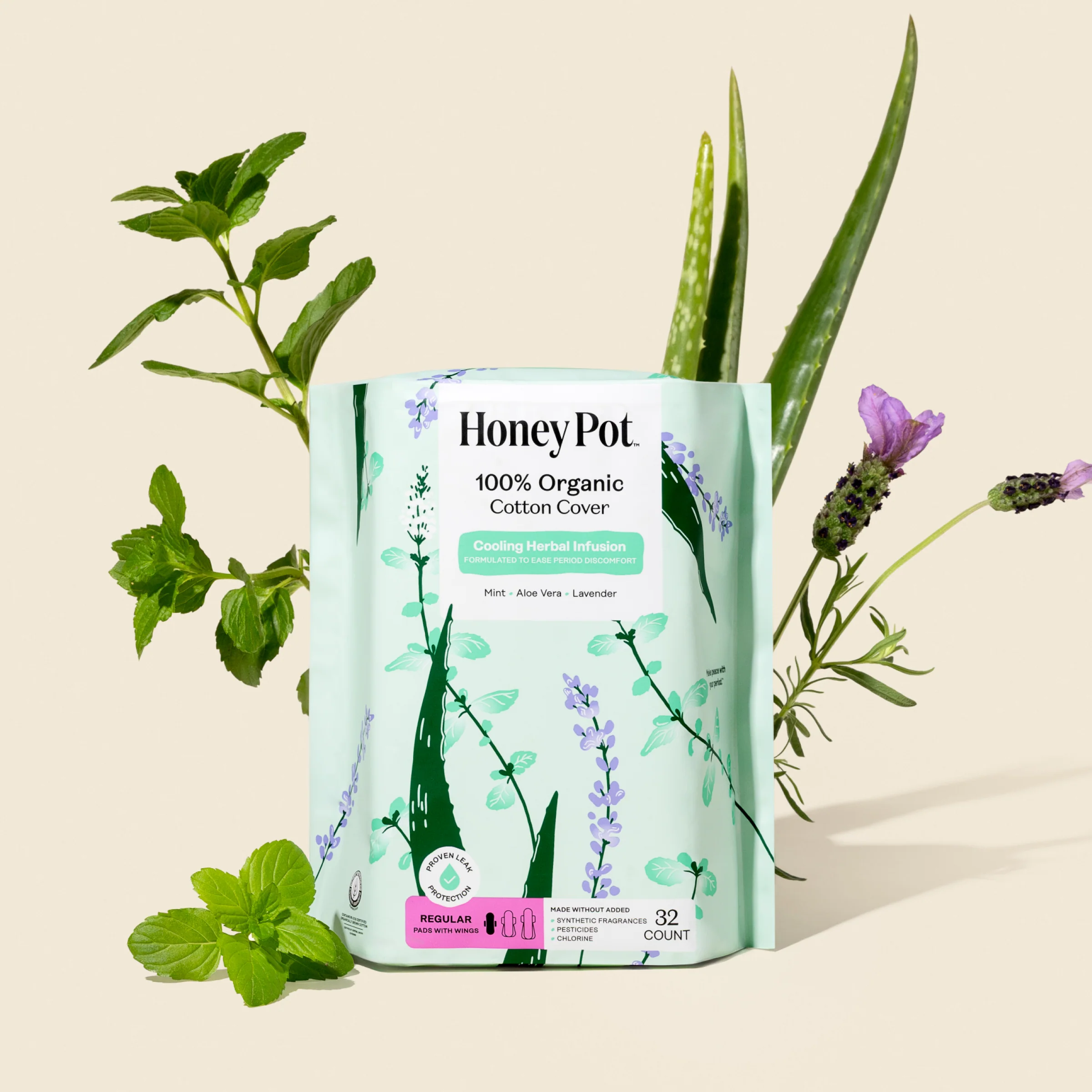 Organic Cotton Cooling Herbal Infusion Regular Pads — Medium Pack - Image 4