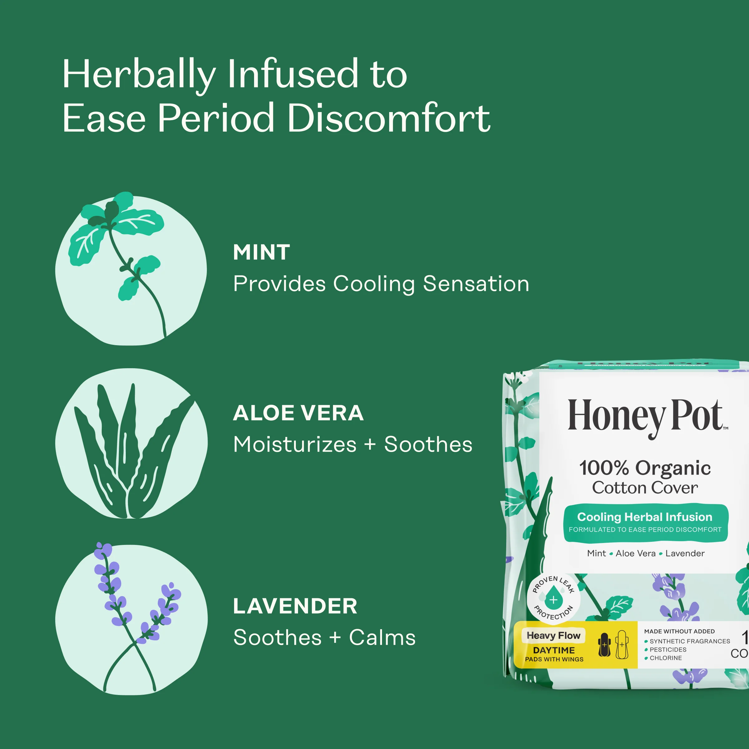 Organic Cotton Cover Cooling Herbal Infusion Heavy Flow Daytime Pads - Image 5