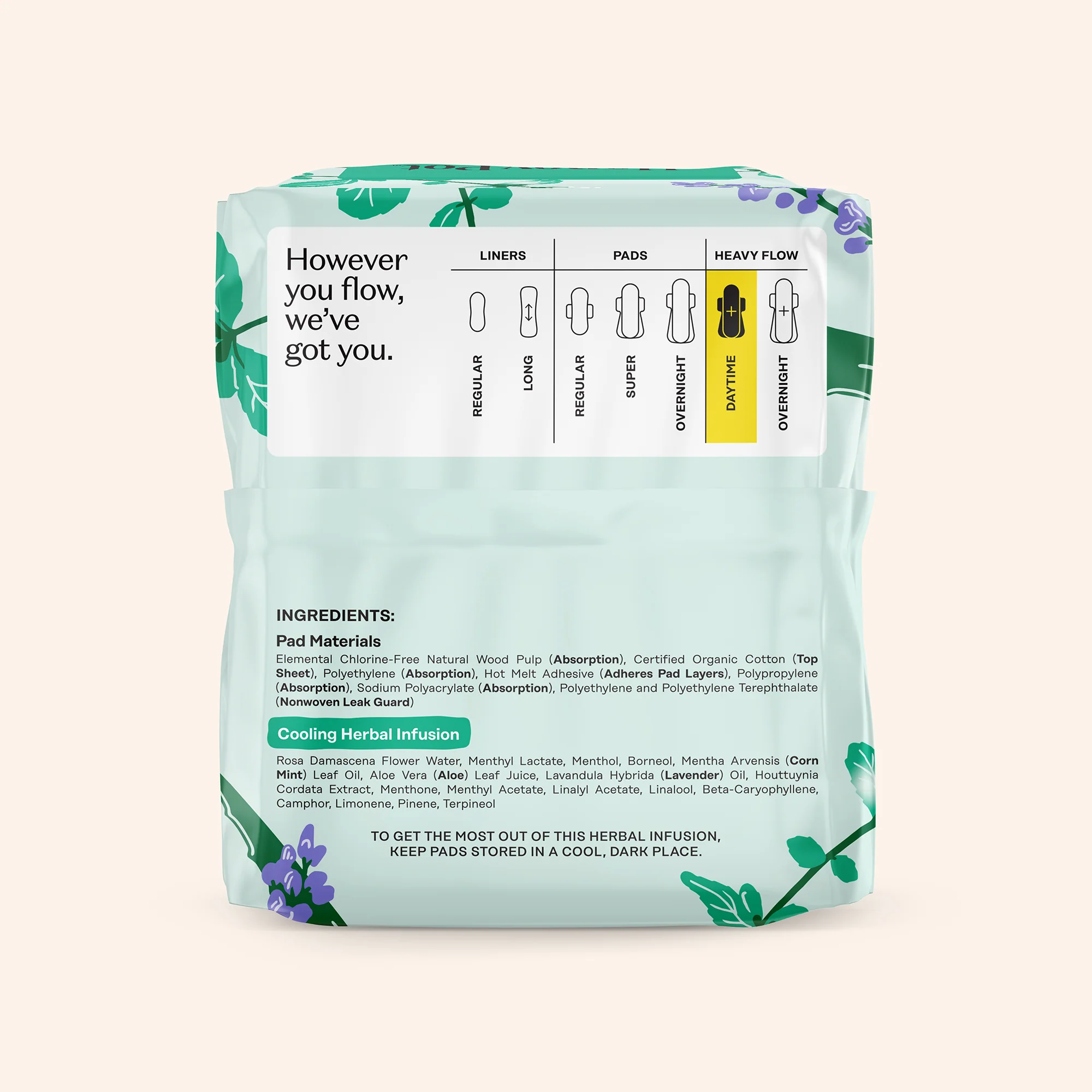 Organic Cotton Cover Cooling Herbal Infusion Heavy Flow Daytime Pads - Image 8