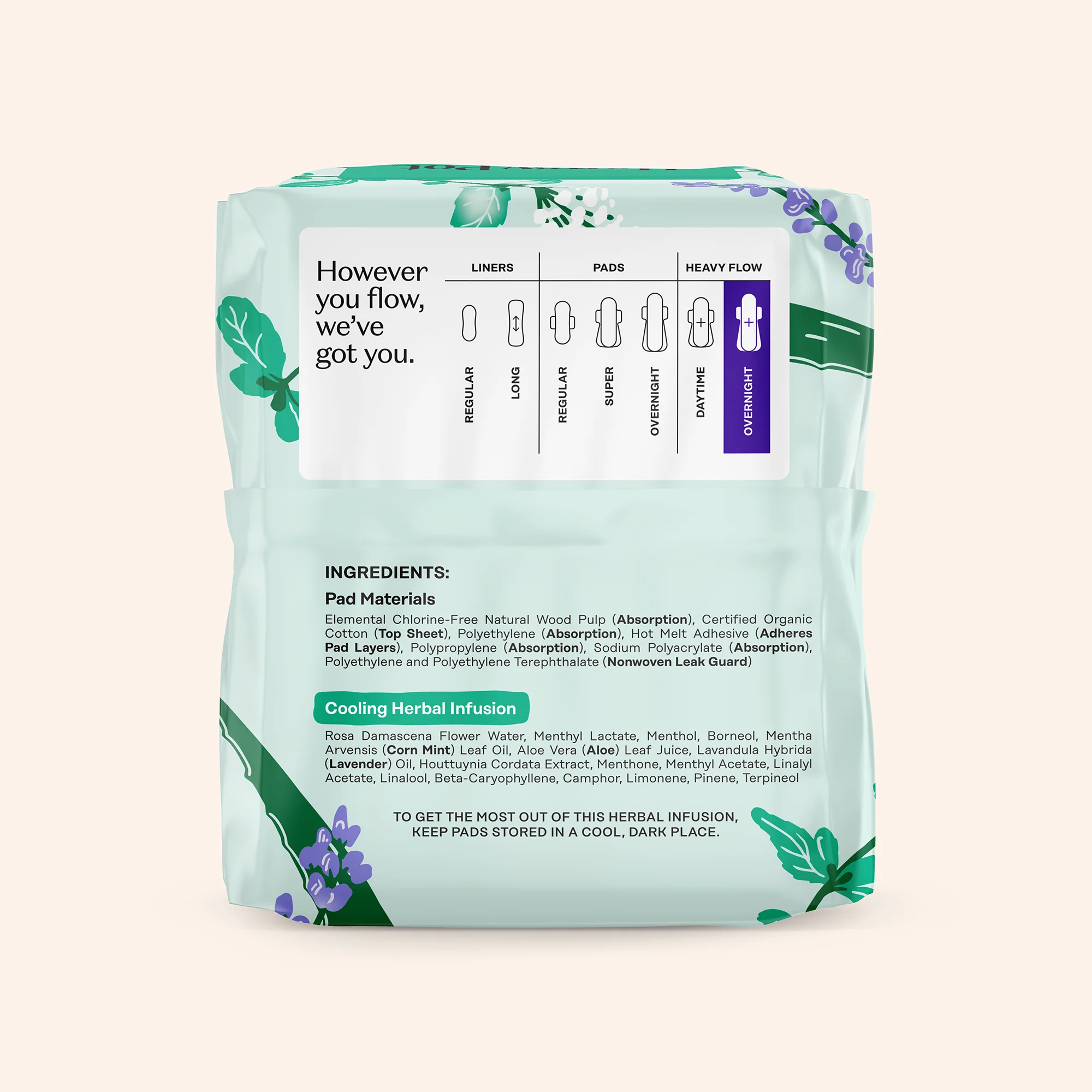 Organic Cotton Cover Cooling Herbal Infusion Heavy Flow Overnight Pads - Image 10