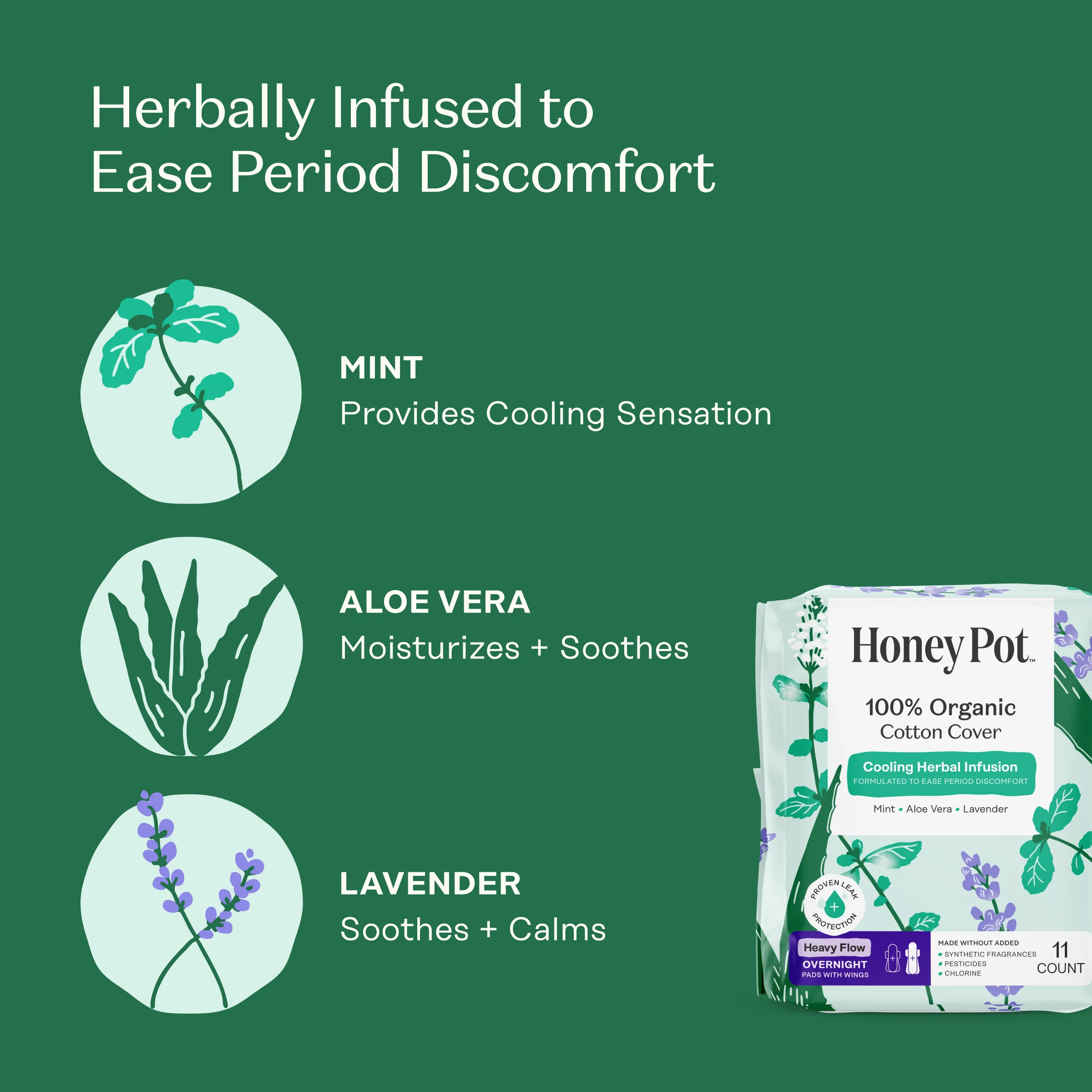 Organic Cotton Cover Cooling Herbal Infusion Heavy Flow Overnight Pads - Image 4