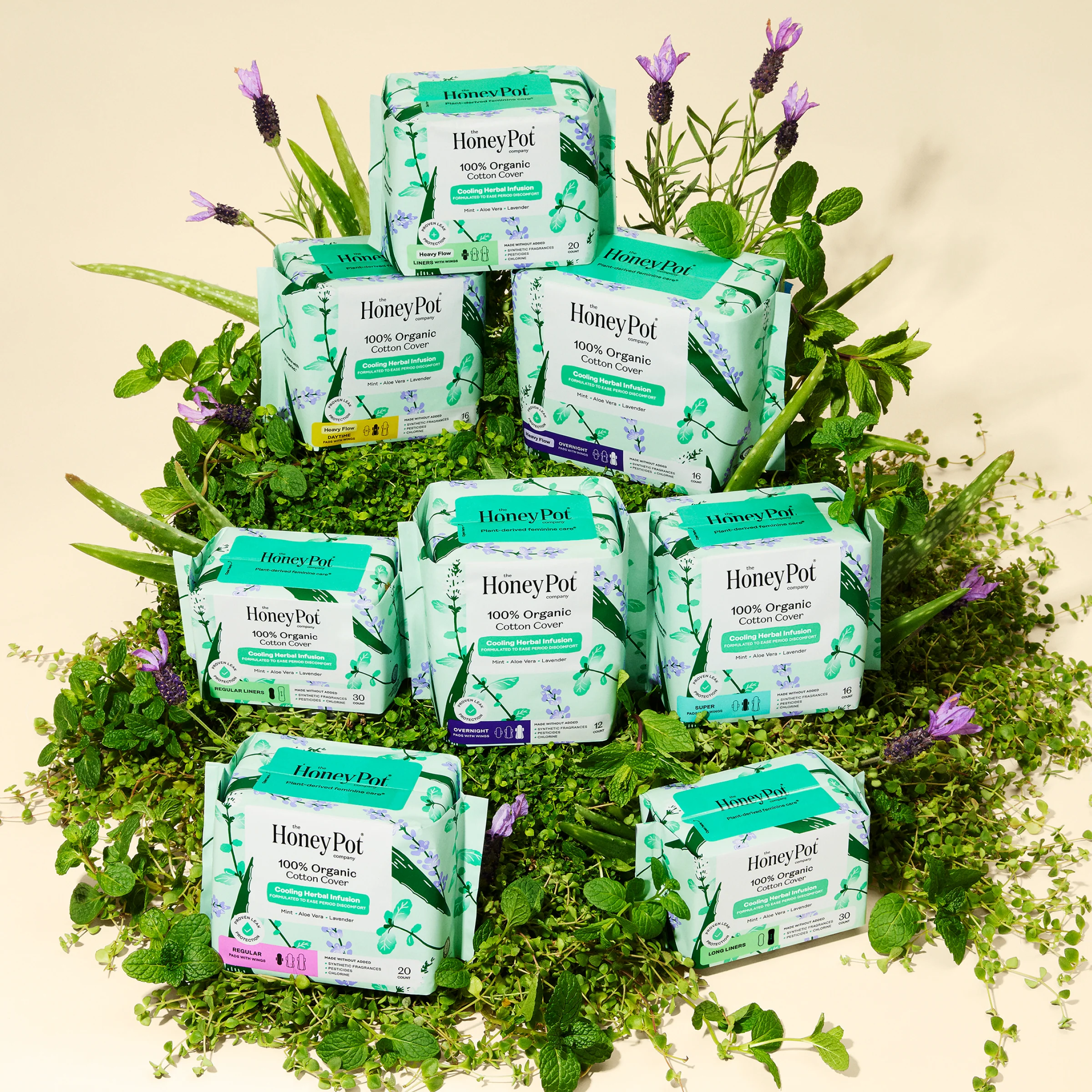 Organic Cotton Cover Cooling Herbal Infusion Heavy Flow Overnight Pads - Image 5