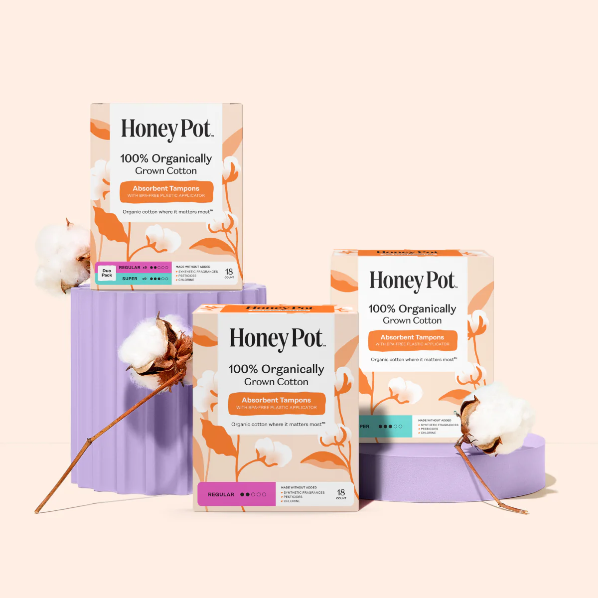 Duo Pack 100% Organically Grown Cotton BPA Free Plastic Applicator Tampons - Image 4