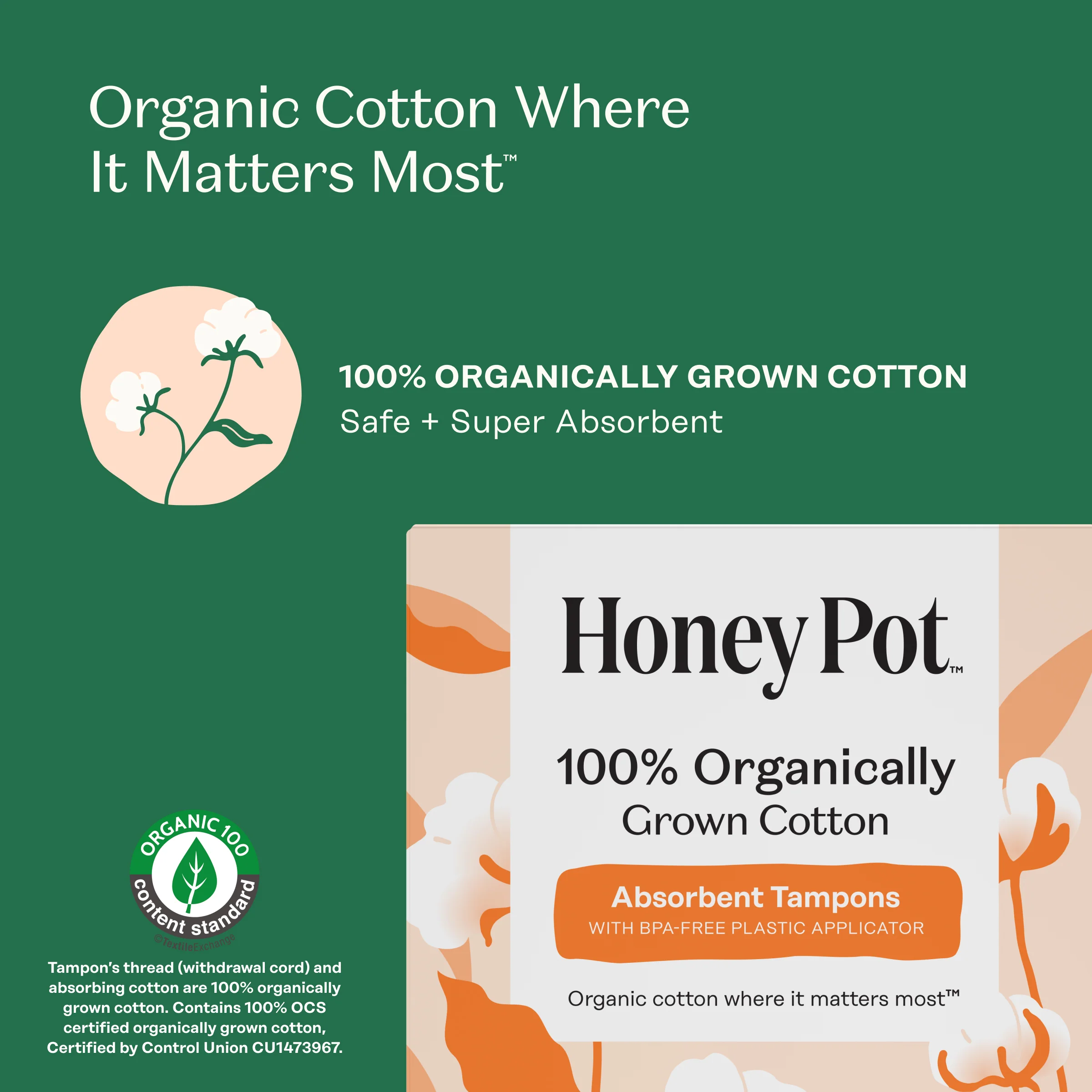 Duo Pack 100% Organically Grown Cotton BPA Free Plastic Applicator Tampons - Image 6