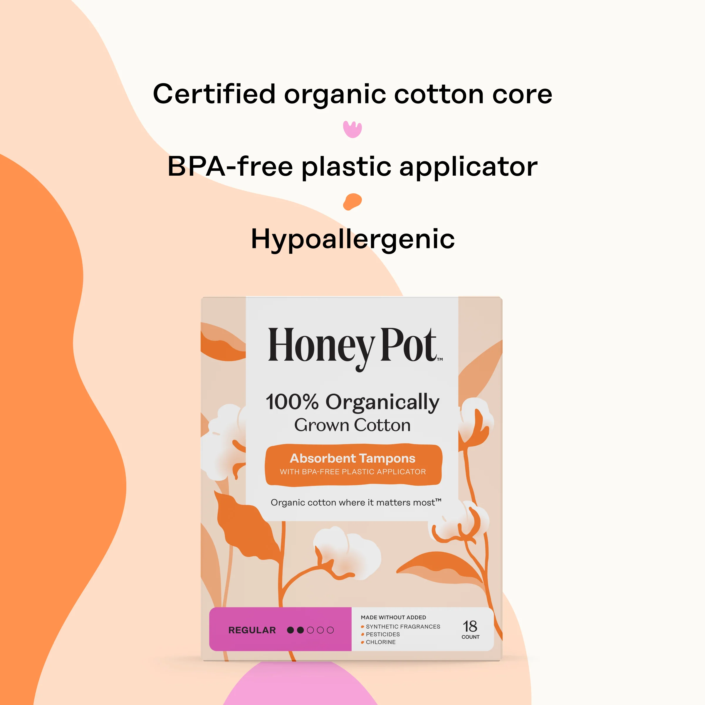 Regular 100% Organically Grown Cotton BPA Free Plastic Applicator Tampons - Image 4