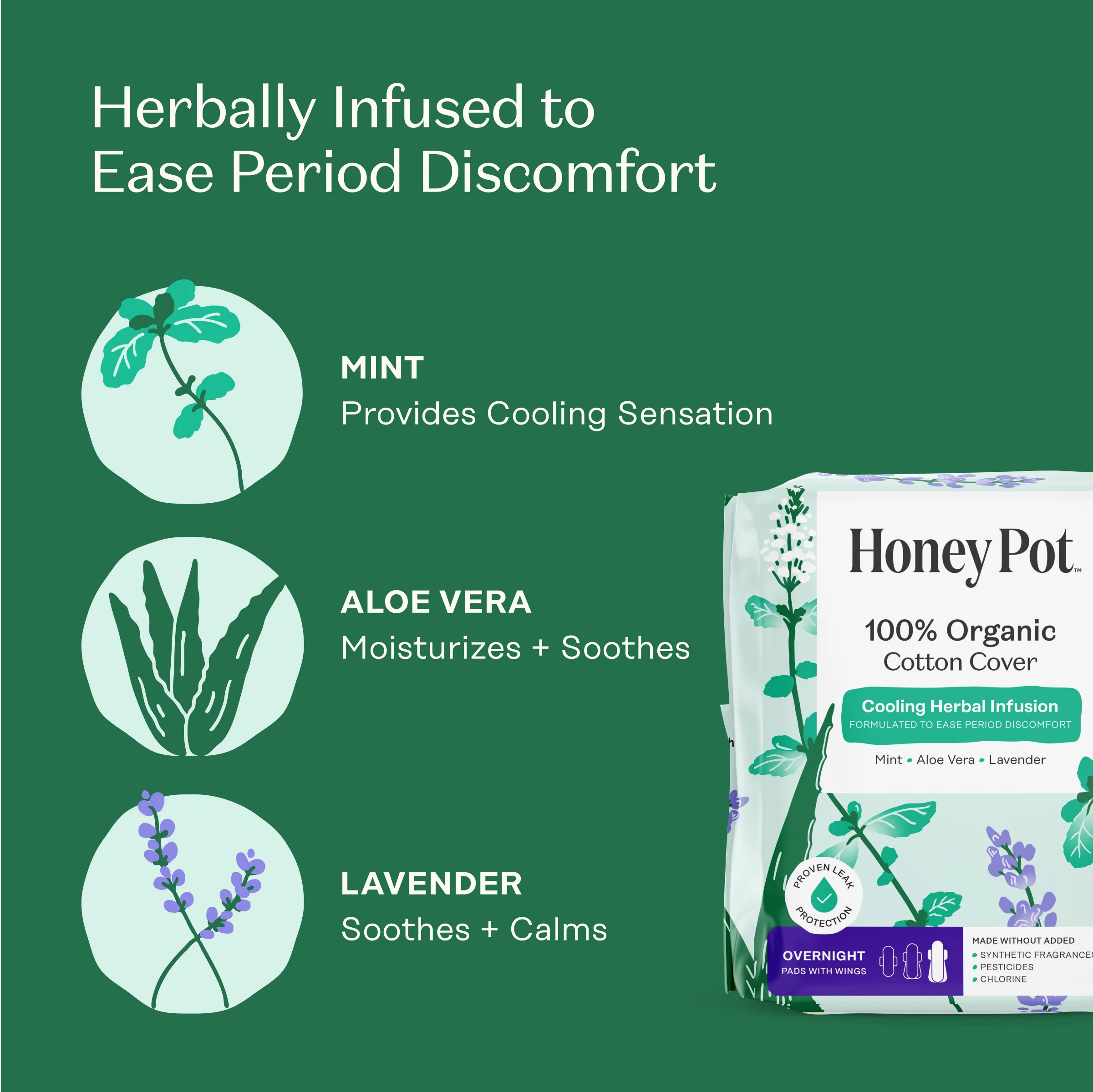 Organic Cotton Cover Cooling Herbal Infusion Overnight Pads - Image 3