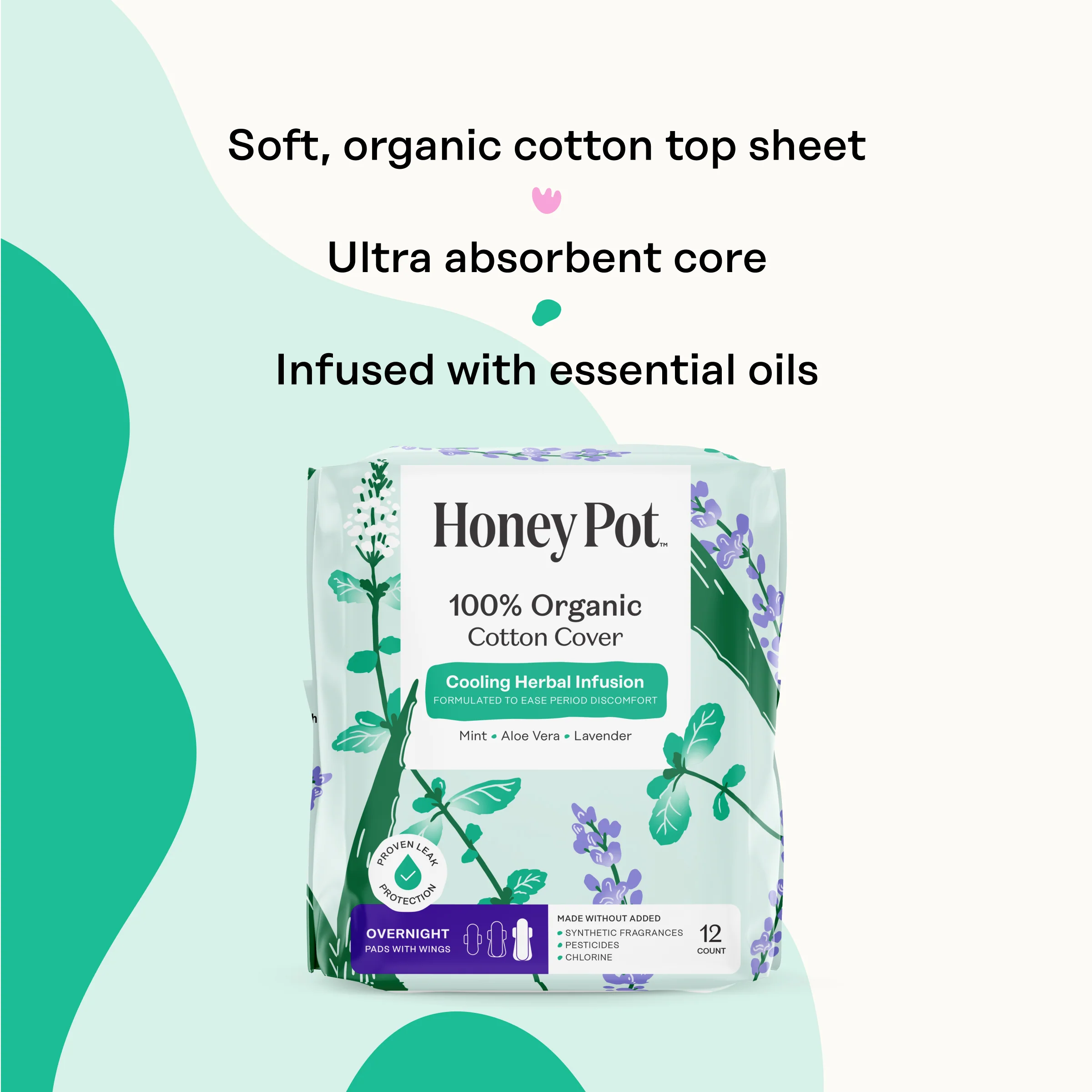 Organic Cotton Cover Cooling Herbal Infusion Overnight Pads - Image 4