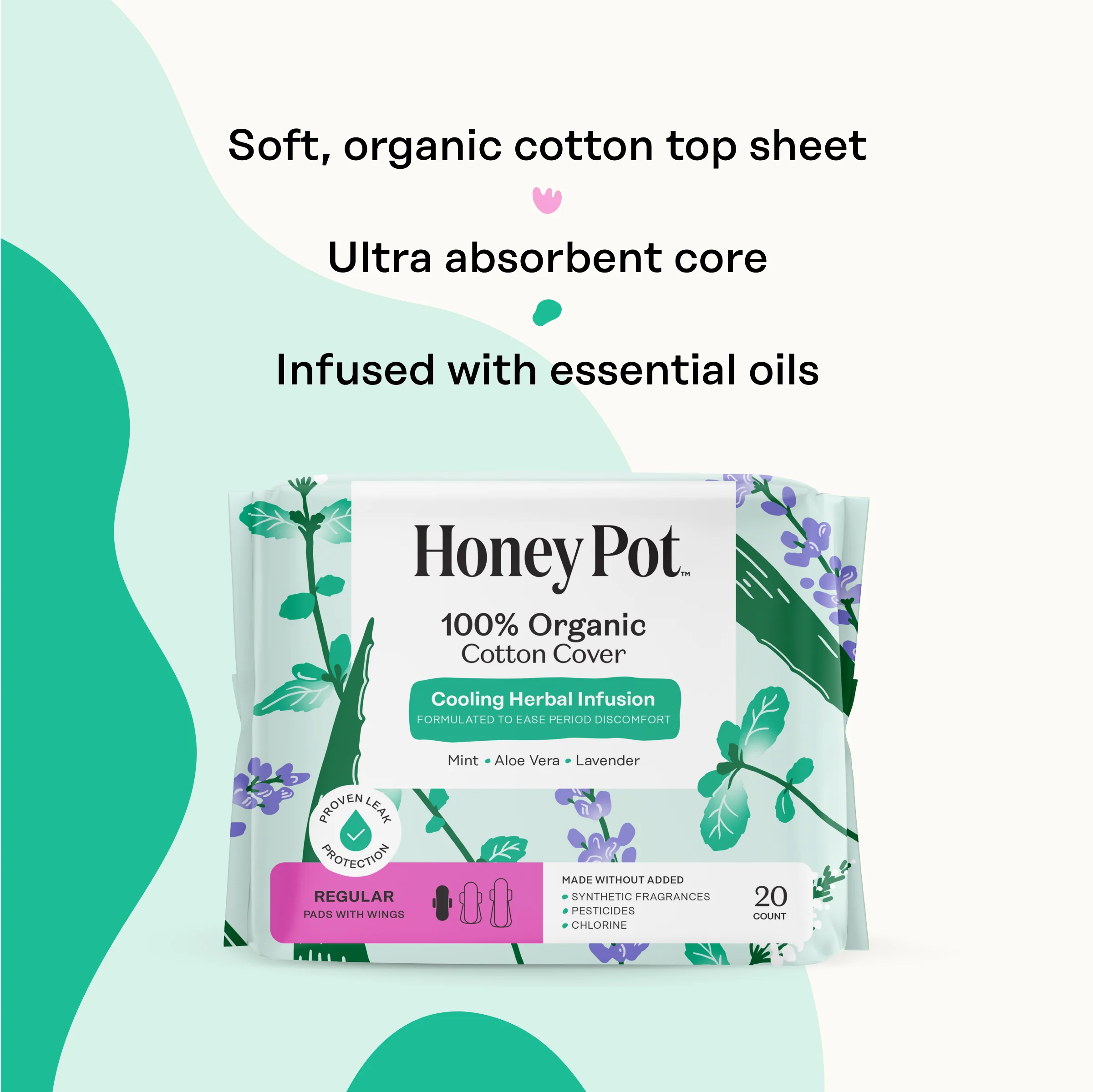 Organic Cotton Cover Cooling Herbal Infusion Regular Pads - Image 3