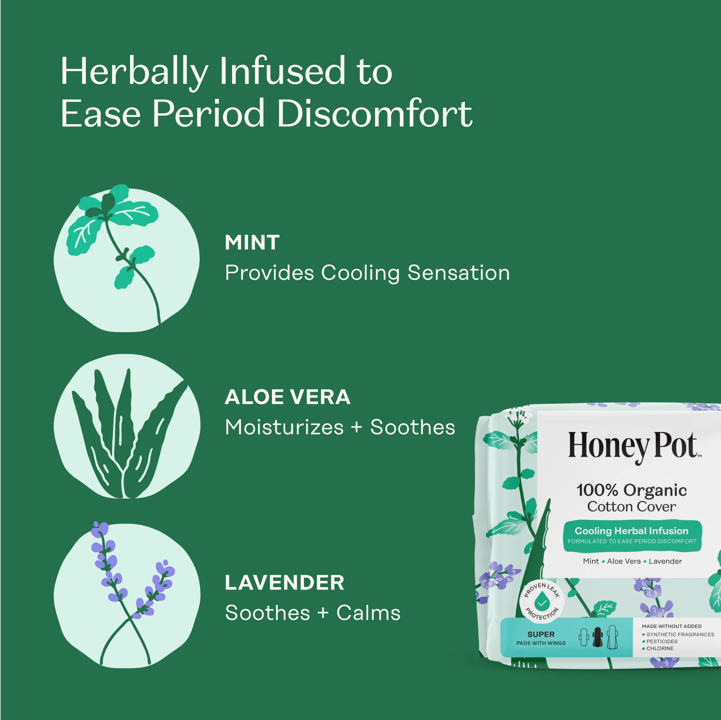 Organic Cotton Cover Cooling Herbal Infusion Super Pads - Image 3